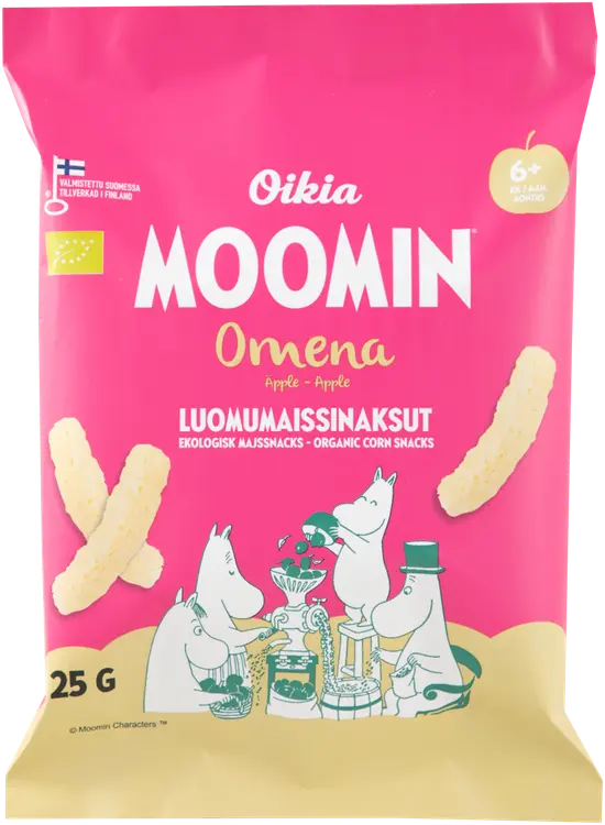 Oikia Moomin Luomumaissinaksu omena 25g
