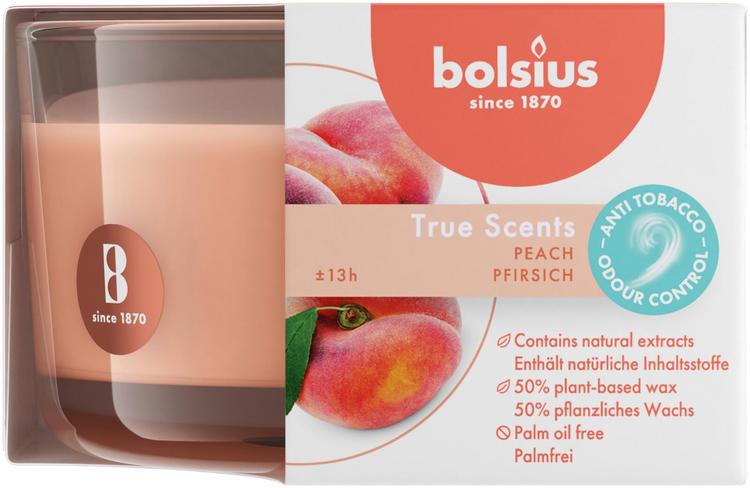 Bolsius true scents tuoksukynttilä glass 50/80 peach