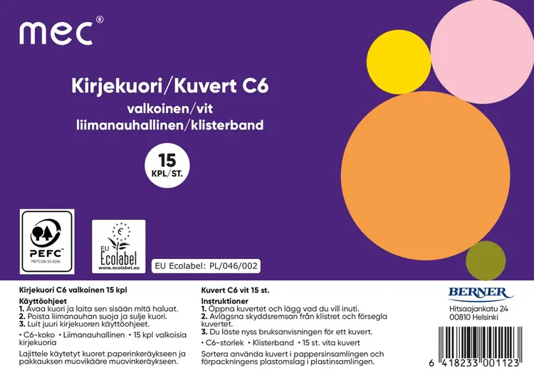 Mec Kirjekuori C6 valkoinen 15kpl