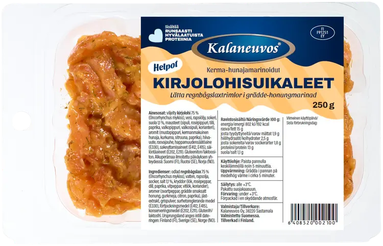 Kalaneuvos Kerma-hunajamarinoidut kirjolohisuikaleet, 250g