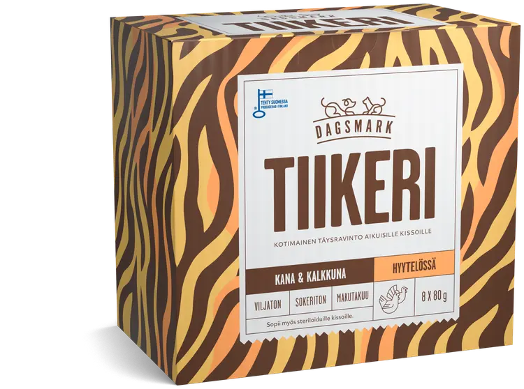 Dagsmark TIIKERI kotimainen kissan täysravinto kanaa ja kalkkunaa hyytelössä 8 x 80 g