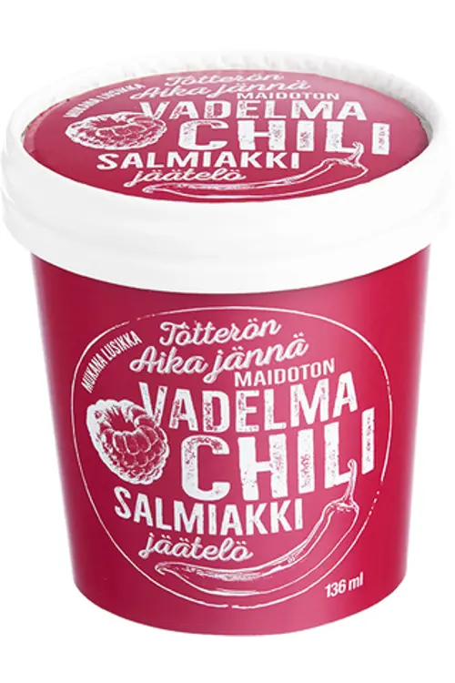 Tötterö 136ml vadelma-chilijäätelö salmiakkikastikkeella, vegaaninen