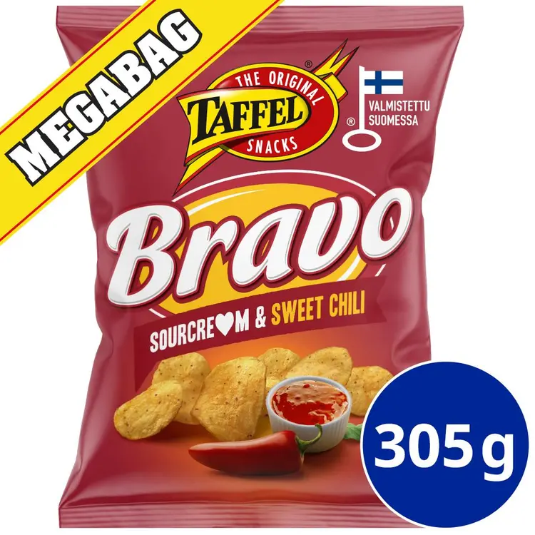 Taffel Bravo sourcream & sweet chili maustettu sipsi 305g