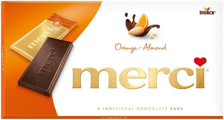 MERCI šokolaadid apelsini ja mandlitega 100g