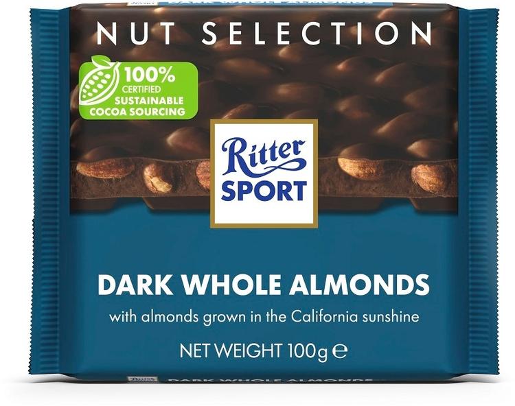 Ritter Sport tume šokolaad tervete mandlitega 100g