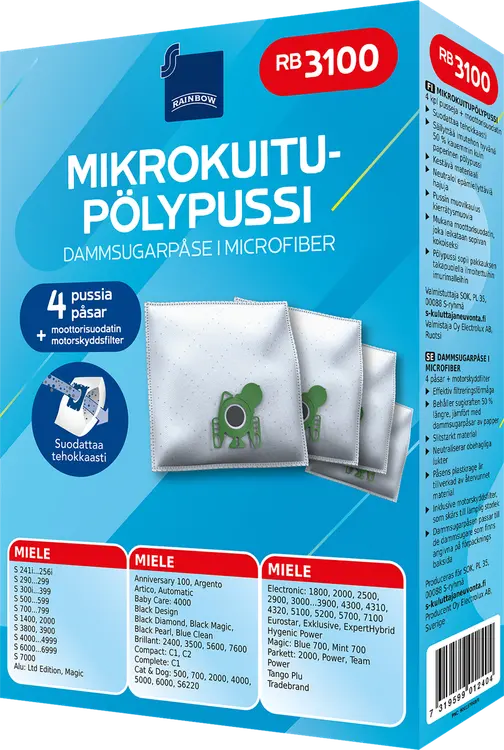 Rainbow pölypussi RB3100 4kpl + moottorisuodatin