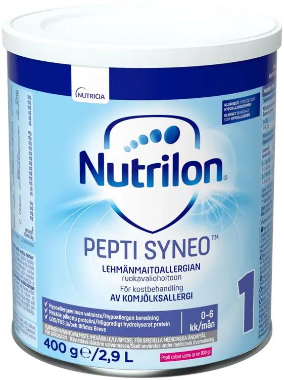 Nutrilon Pepti Syneo 1 400g, kliininen ravintovalmiste lehmänmaitoallergian ruokavaliohoitoon, jauhe, 0-6kk
