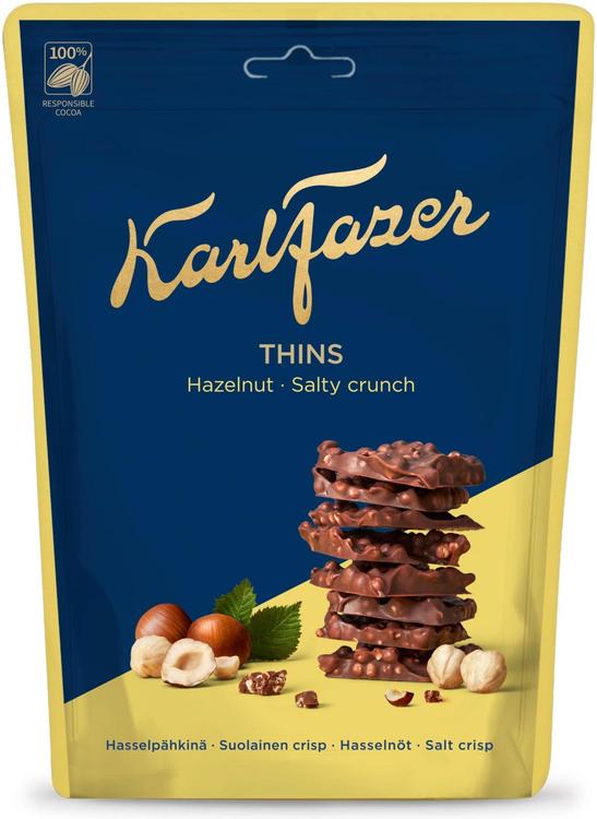 Karl Fazer Thins Hasselpähkinä Suolainen crisp suklaapaloja 90g
