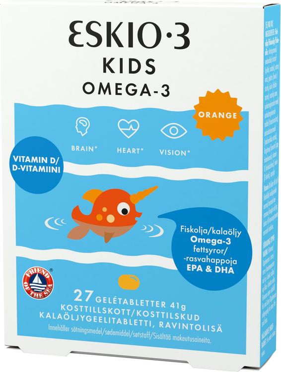 Eskio-3 Kids Pureskeltava kalaöljykapseli 27kpl Orange