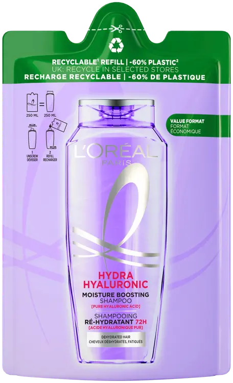L'Oréal Paris Elvital Hyaluron Plump shampoon täyttöpakkaus kosteutta kaipaaville hiuksille 250 ml