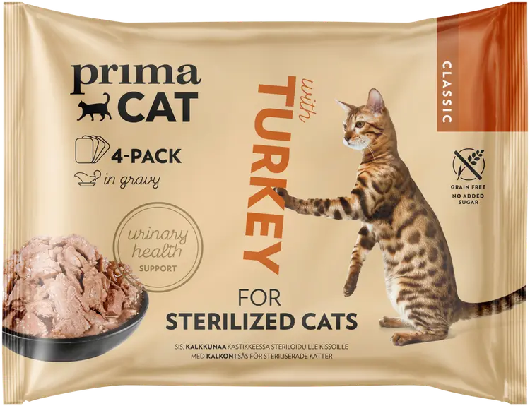 PrimaCat Classic Kalkkunaa kastikkeessa steriloiduille kissoille 4 x 85 g