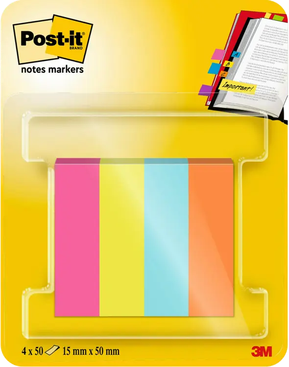 Post-it®-merkkaajat, Poptimistic-värilajitelma, 12,7 x 44,4 mm, 50 arkkia/lehtiö, 4 lehtiötä/pakkaus