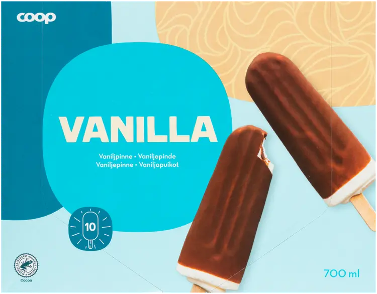 Coop vaniljajäätelöpuikko 10 kpl 700 ml/390 g