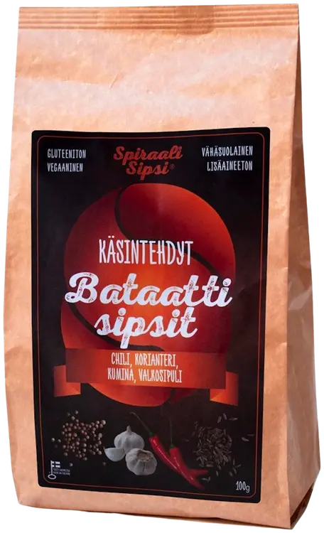 Spiraalisipsi käsintehdyt  mausteiset bataattisipsit 100g