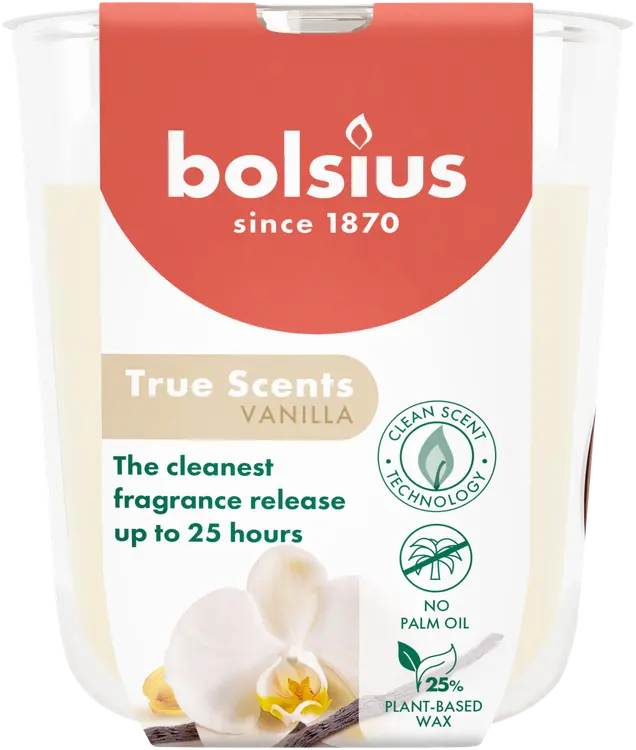 Bolsius True Scents – tuoksukynttilä lasissa – Vanilla – norsunluu – pieni