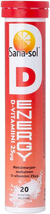 Sana-sol D-Energy D25µg Metsämarjanmakuinen D-vitamiiniporetabletti 20kpl