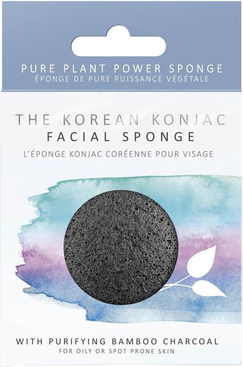 Konjac Sponge Premium Facial Puff with Bamboo Charcoal puhdistussieni rasvoittuvalle ja akneiholle