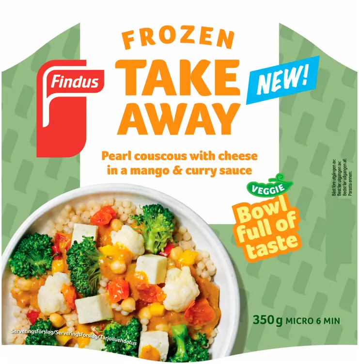 Findus Take Away Pearl couscous with cheese and Indonesian mango curry sauce 350g