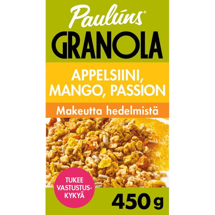 Paulúns appelsiini-mango-passiohedelmä granola muromysli 450g