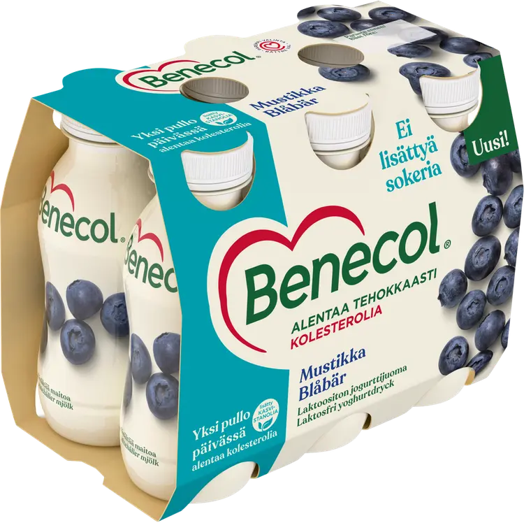 Benecol 6x100g jogurttijuoma mustikka laktoositon kolesterolia alentava