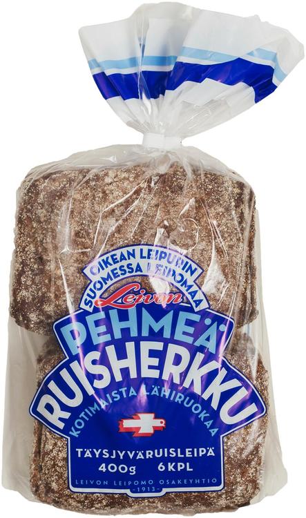 Leivon Leipomo Pehmeä Ruisherkku 400g, täysjyväruisleipä 6 kpl
