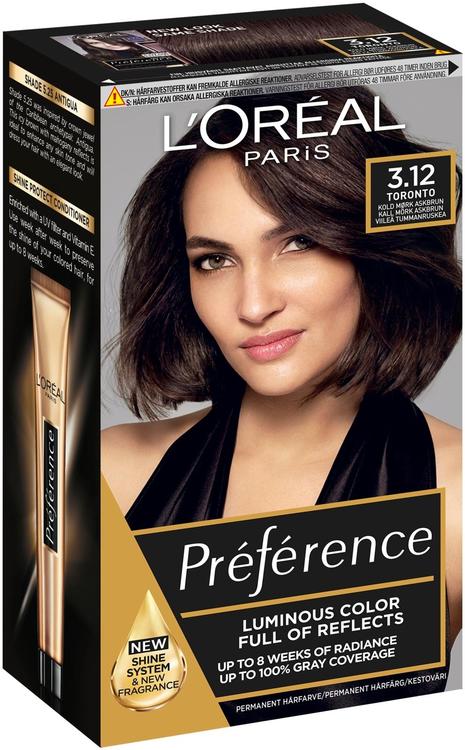 L'Oréal Paris Préférence 3.12 Toronto Intense Cool Dark Brown Viileä tummanruksa kestoväri 1kpl