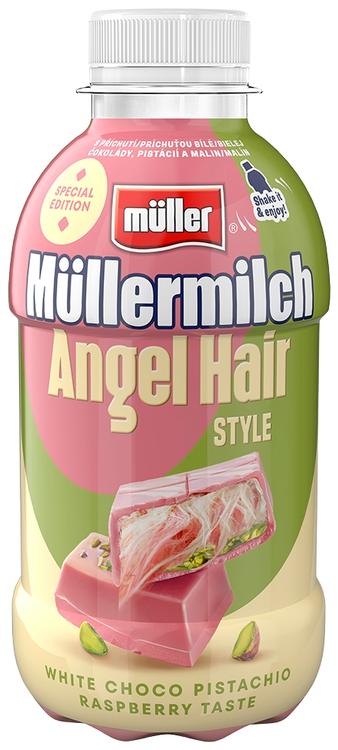 Müller Angel Hair valge šokolaadi, pistaatsia ja vaarikamaitseline piimajook, 400g