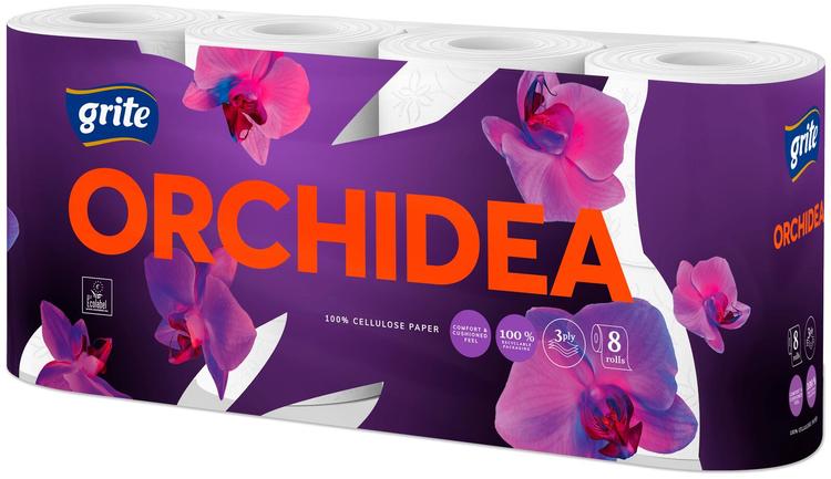 Tualettpaber Orchidea white 3-kihiline 8 rulli
