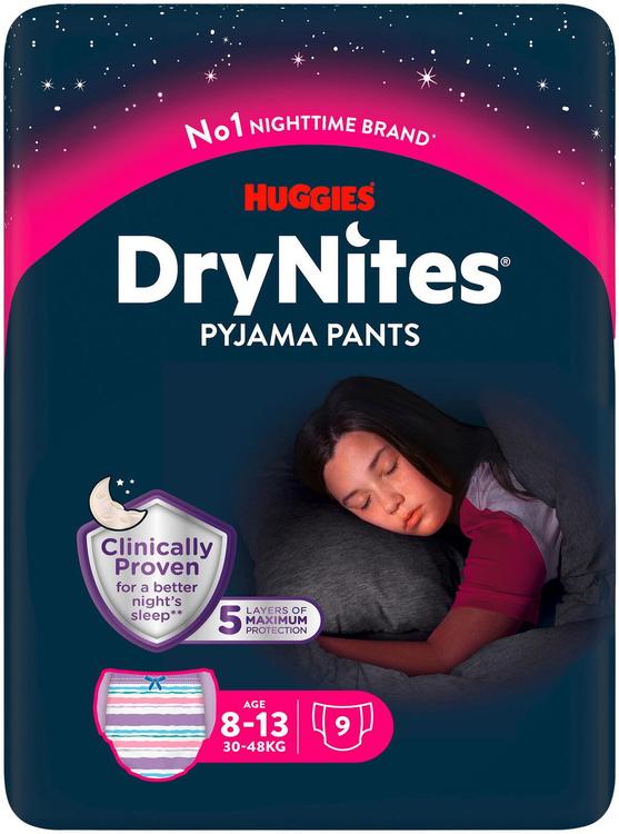 Huggies DryNites mähkmed tüdrukutele vanuses 8-15 a. 27-57kg 9tk