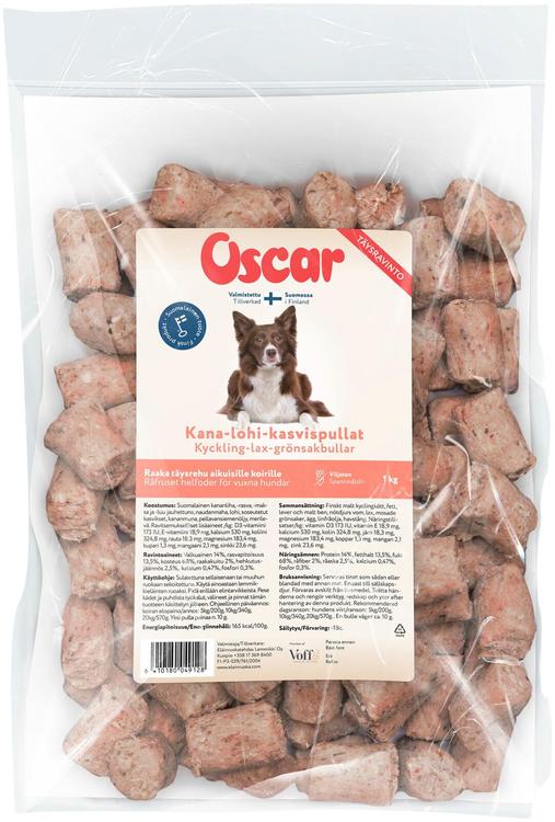 Toores täistoit koerale kanaliga, lõhe ja köögiviljadega 1kg
