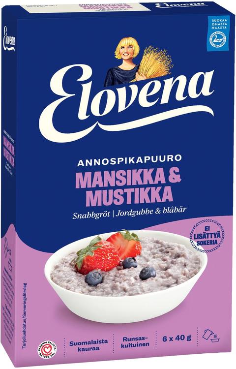 Elovena maasika-mustika-kiirpudruportsjonid 6 × 40 g