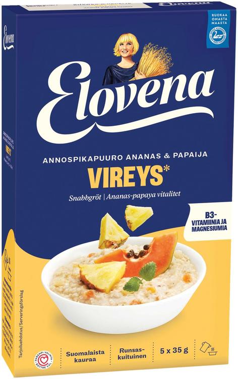 Elovena ananassi-papaia kiirpudruportsjonid 5×3g