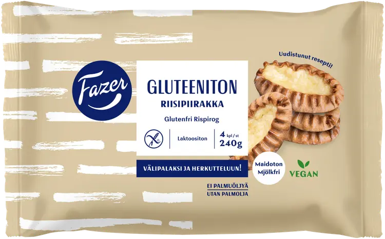 Fazer Gluteeniton Riisipiirakka 4kpl 240g, kypsäpakaste