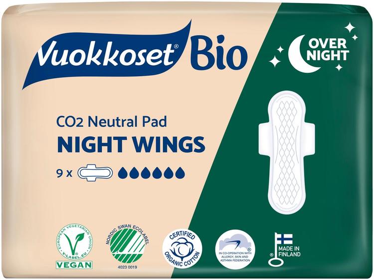 Vuokkoset Bio 100 slim night hügieeniside 9 tk
