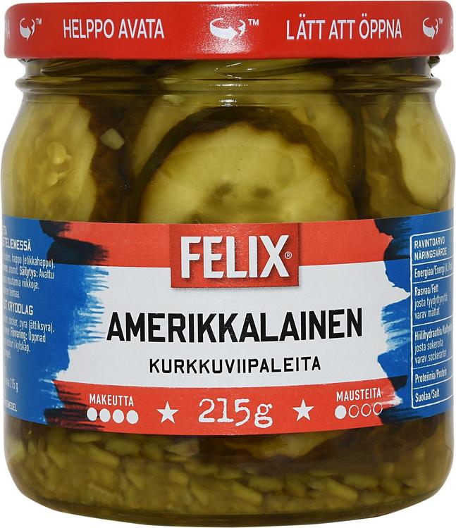 Felix, ameerikapärased kurgiviilud magusas marinaadis, 410 g