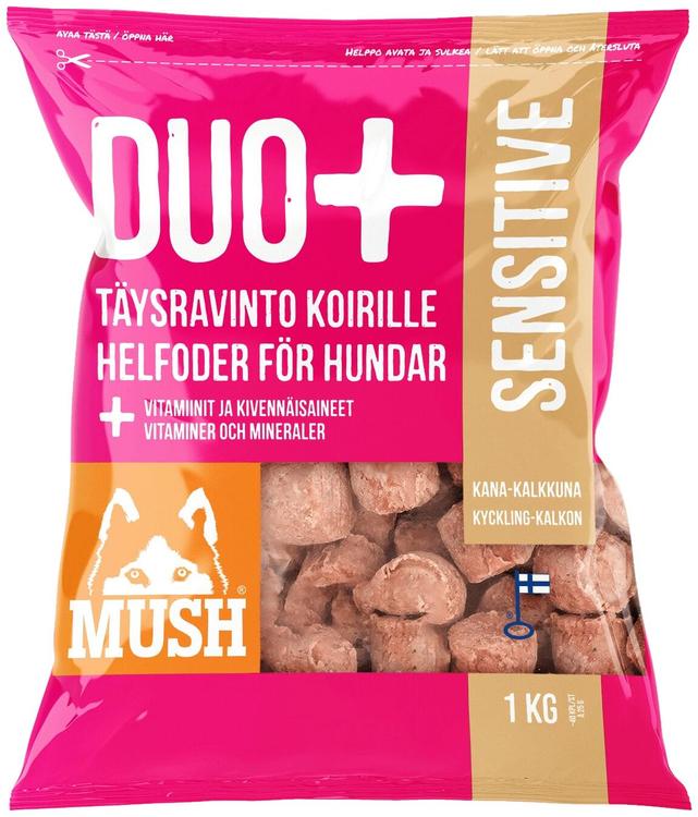 MUSH DUO+ kana-kalkuni täissööt koertele, külmutatud 1 kg