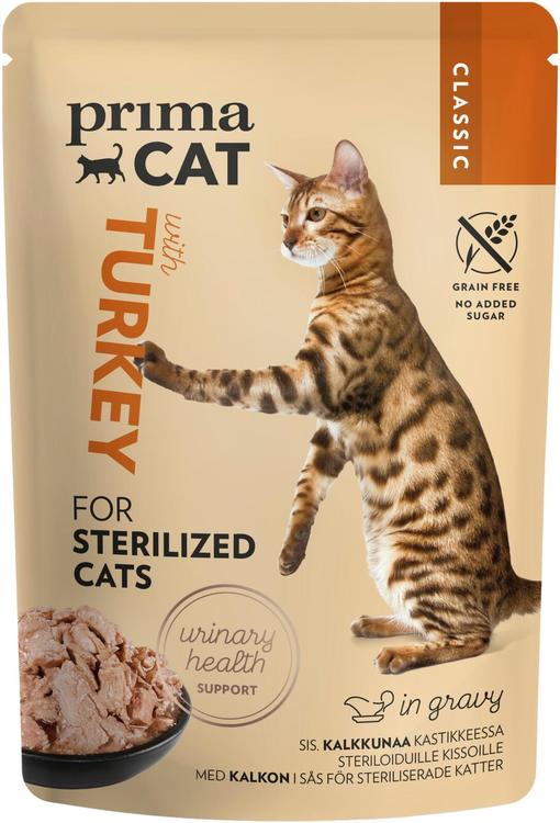 PrimaCat Classic kassitoit steriliseeritud kassidele kalkunilihaga kastmes 85g