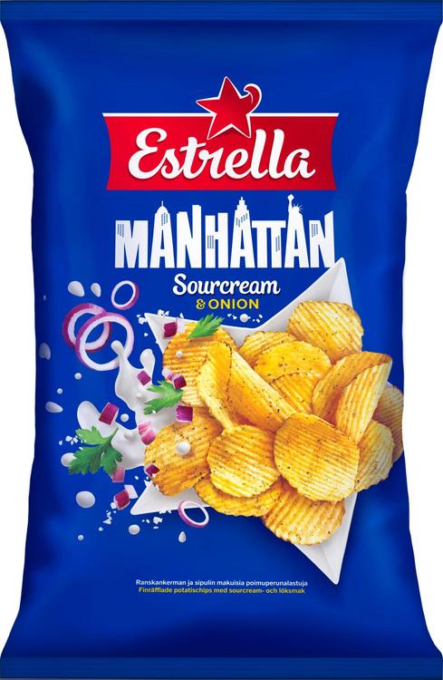 Estrella Manhattan hapukoore- ja sibulamaitselised kartulikrõpsud 275 g