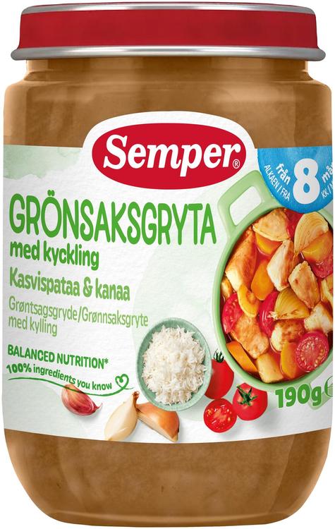 Semper juurvilja-kanapada küüslauguga 190 g, alates 8-elukuust