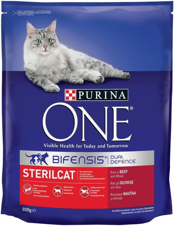 Purina One kuiv kassitoit Steril veis 800g