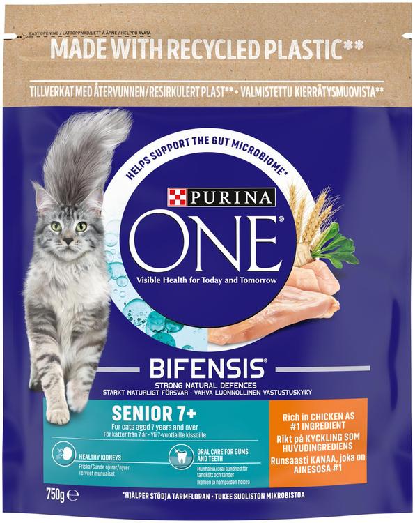 Purina One Senior kuiv kassitoit kanaliha ja täisteraviljadega 750g