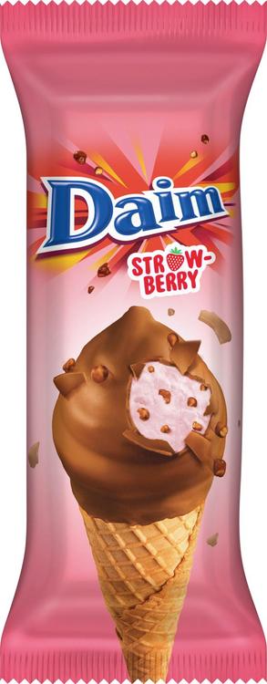 Daim maasikajäätis vahvlituutus, 150 ml/93 g