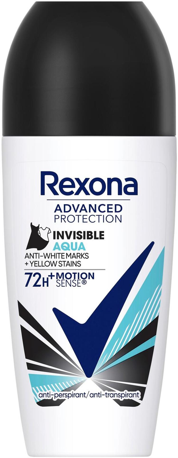 Rexona Advanced Protection Invisible Aqua Antiperspirantti Deodorantti Roll-on Ei tahraa vaatteita 50 ml