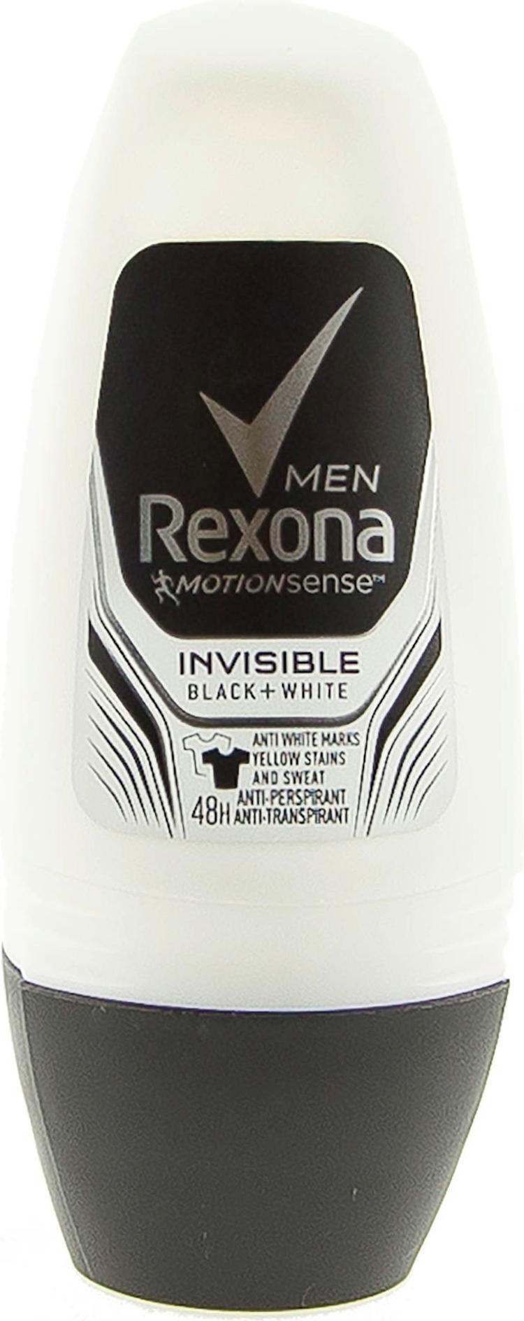 Rexona for Men Invisible On Black & White Clothes Antiperspirantti Deodorantti Roll-on Miehille 48 h suoja 50 ml
