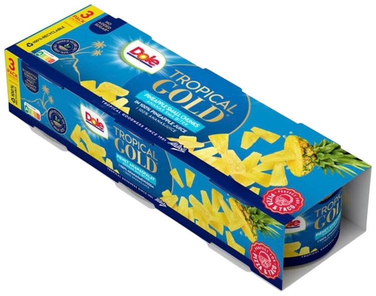 Dole Tropical Gold Pizzaan ja tacoihin sopivia pieniä ananaspaloja omassa mehussa 3-pack 3x227/139g