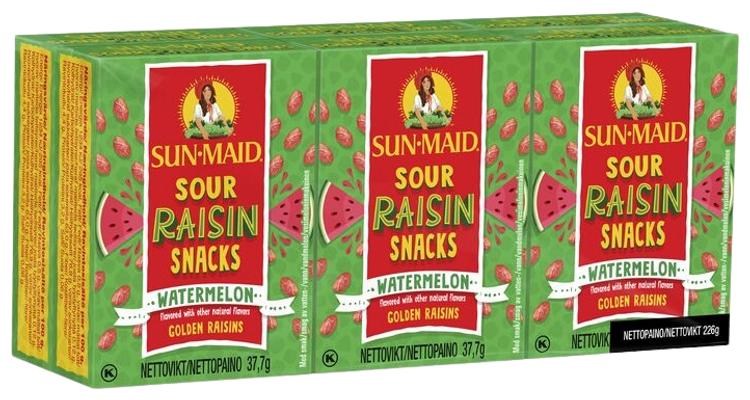 Sun-Maid Kirpeitä vesimeloninmakuisia rusinoita 6-pack pikkurasia 6x37,7g