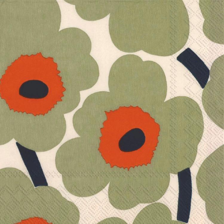 Marimekko 33cm Unikko kerma oranssi 20kpl lautasliina