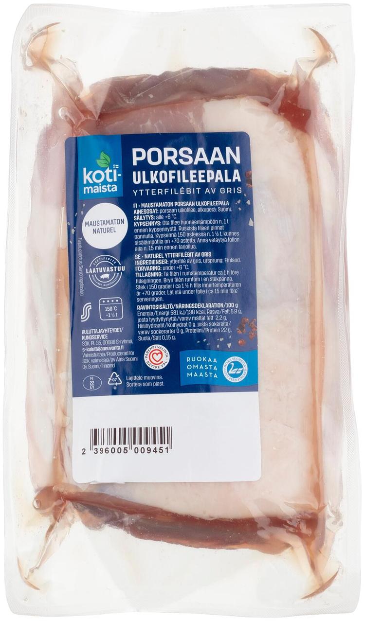 Kotimaista porsaan ulkofileepala maustamaton n. 1 kg