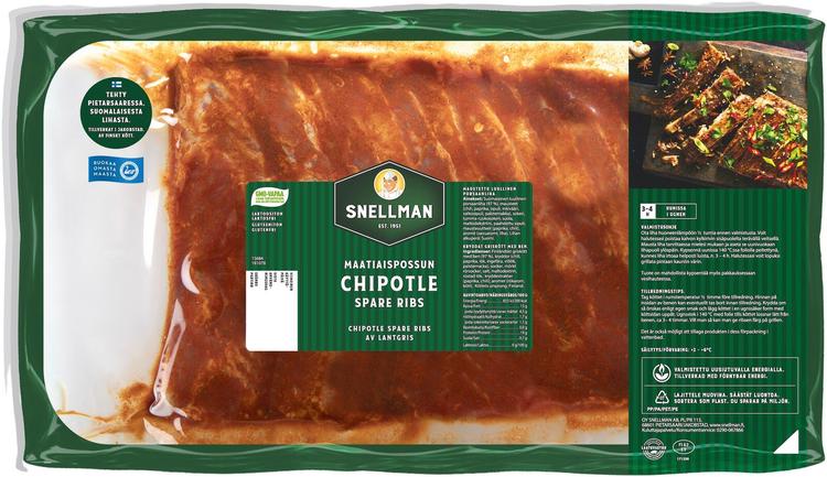 Snellman Maatiaispossun chipotle spare ribs n1000g