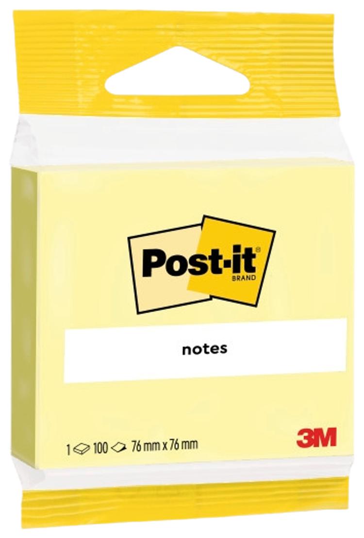 Post-it® viestilaput, Canary Yellow, 1 lehtiö, 76 mm x 76 mm, piikkipakattu, 100% PEFC CH18/0914